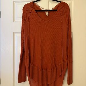 We The Free Rust Waffle-Knit Long Sleeve Sweater